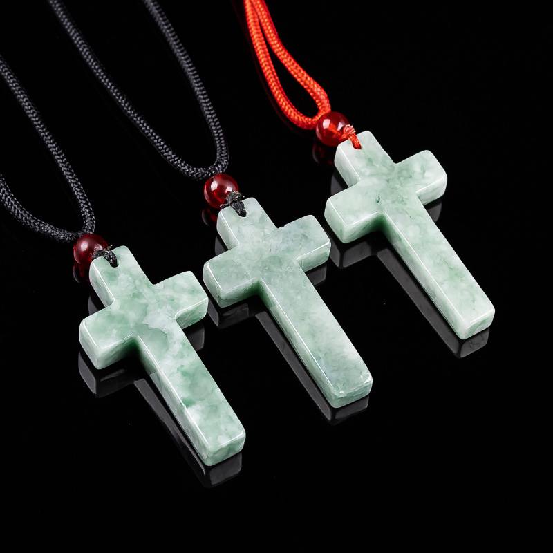 Necklaces - Myanmar Jadeit Kreuz Anhänger Halskette burmesischer