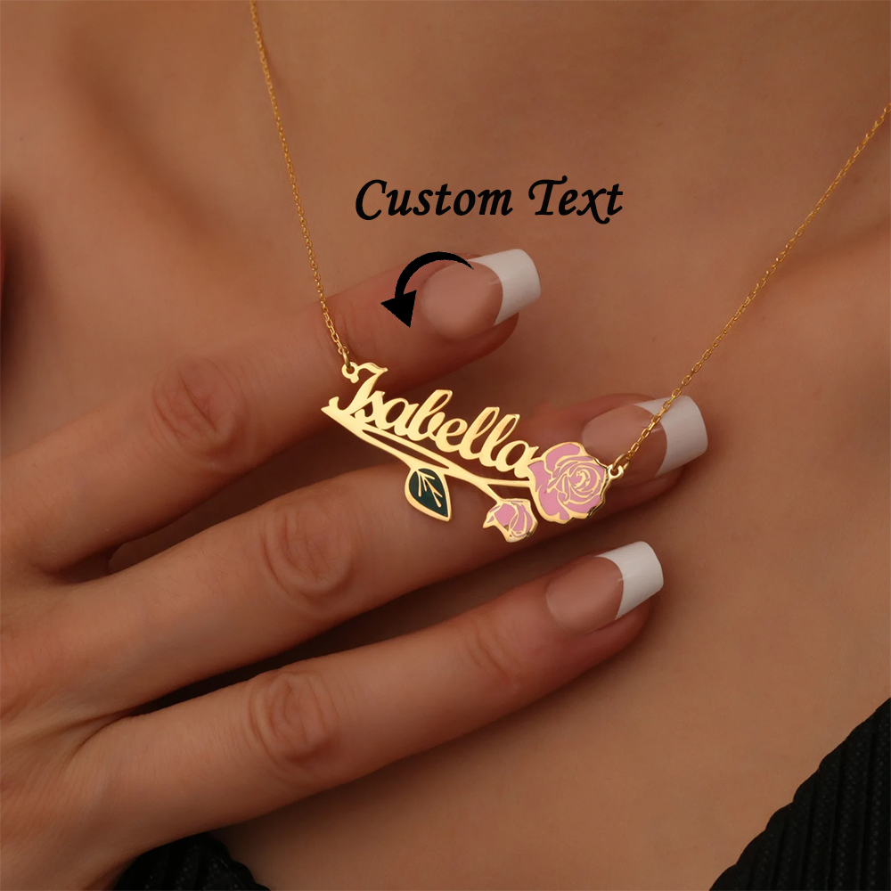 Custom Name Necklace Stainless Steel - Personalisierte bunte Geburtsblumen-Namenskette für Frauen, individueller