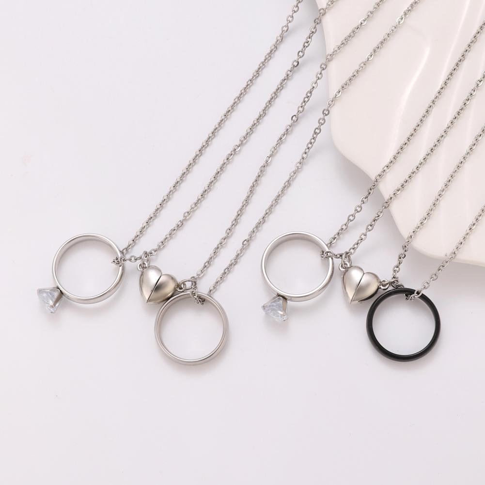 Magnetic Couple Matching Necklaces - Ring-Anhänger-Halskette, magnetisches Liebes-Halsketten-Set, Paar-Matching-Halsketten-Set, galvanisierter Legierungs-Herzring