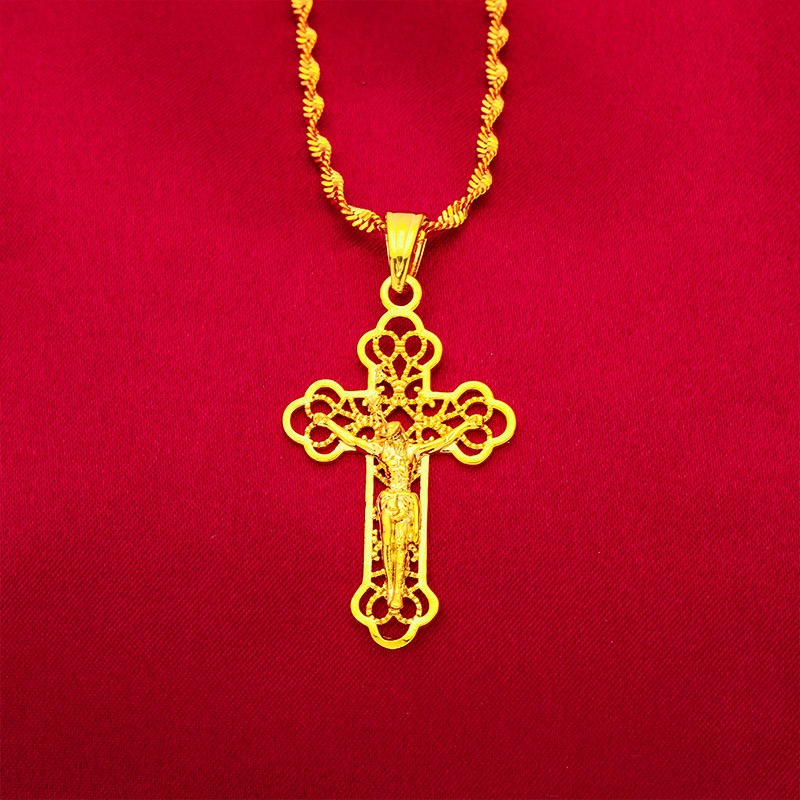 Cross Pendant Necklace Gold - 9999 24K Echtgold klassische Kreuzkette für