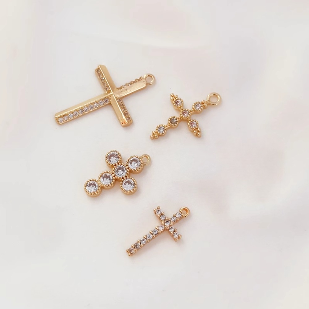 Cross Pendant Necklace Gold - 14K vergoldetes Zirkon-Kreuz-Anhänger-Armband, Halsketten-Anhänger, DIY-Ohrringe und