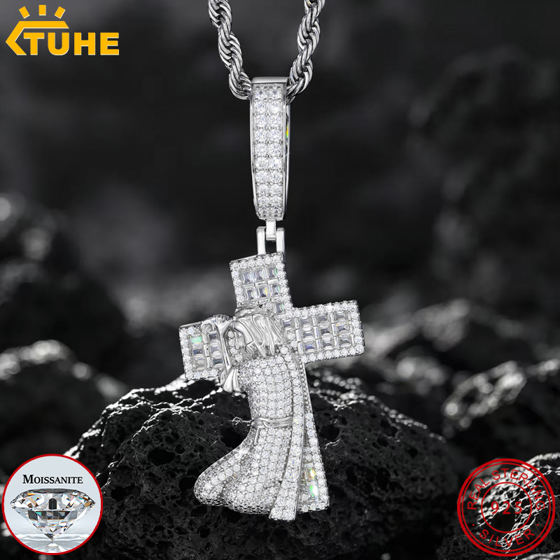 925 Sterling Silver Chain Necklace Men - TUHE Neuer Jesus-Kreuz-Anhänger aus 925er Silber
