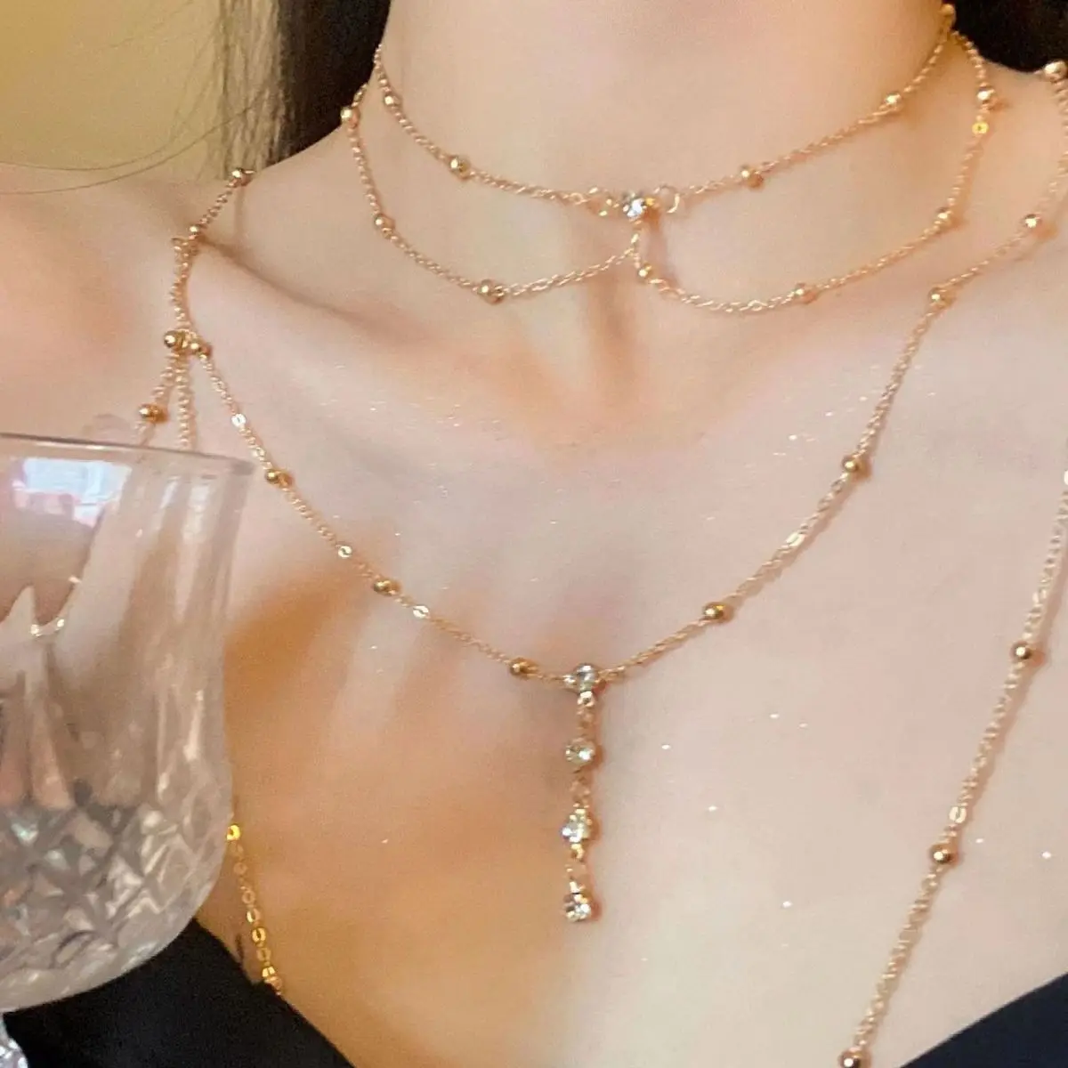Layered Pendant Necklace Aesthetic - Sexy ästhetische mehr schicht ige funkelnde
