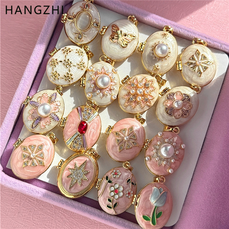 Heart Locket Necklace Photo - HangZhi Emaille Romantische Rosa Weiße Perle