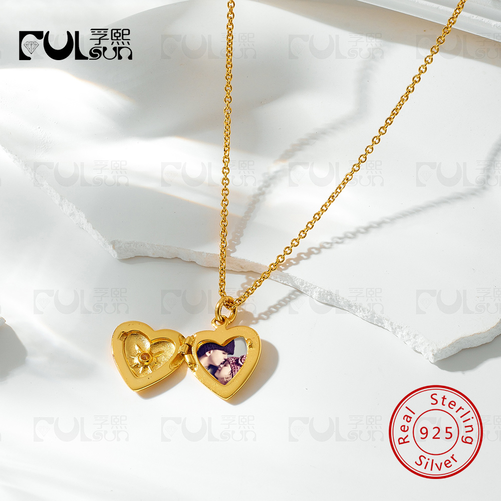 925 Sterling Silber 14K Vergol – Heart Locket Necklace Photo Bewertung und Preis