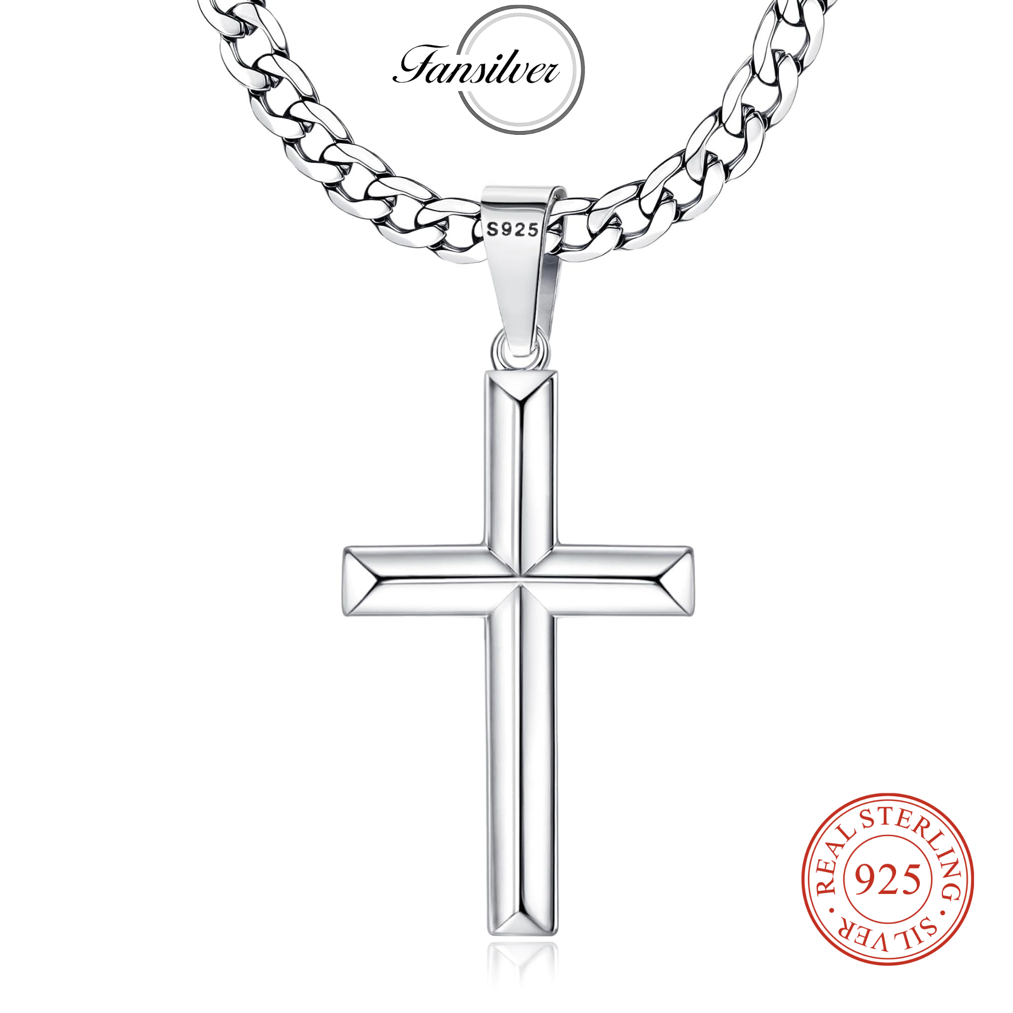 Fansilver Kreuz-Halskette aus  – 925 Sterling Silver Chain Necklace Men Bewertung und Preis