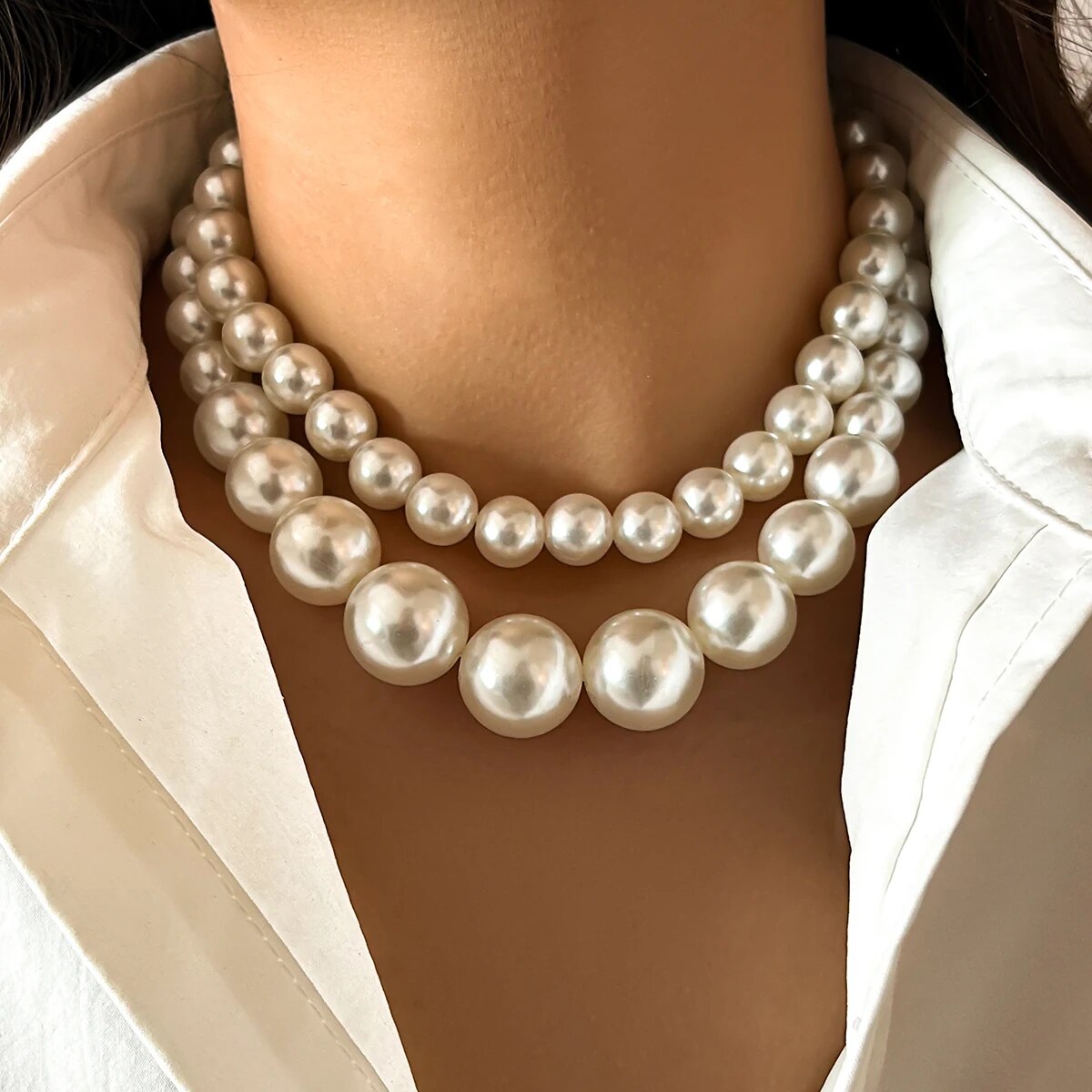 2 Teile/satz Übertrieben Große – Pearl Choker Necklace Vintage Bewertung und Preis