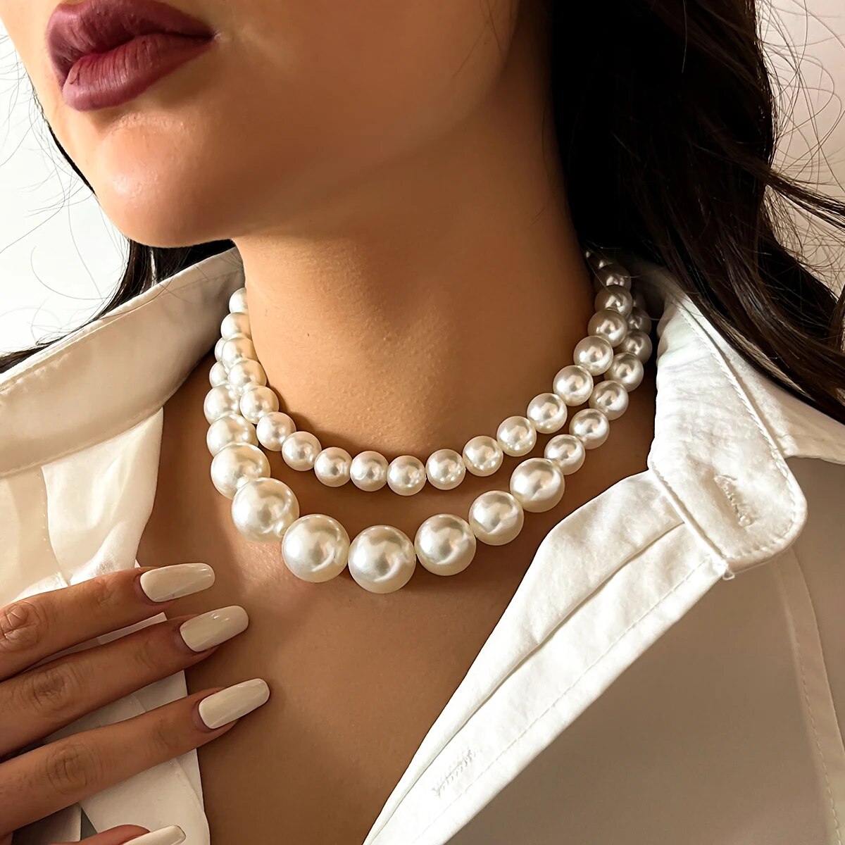 2 Teile/satz Übertrieben Große – Pearl Choker Necklace Vintage Bewertung und Preis